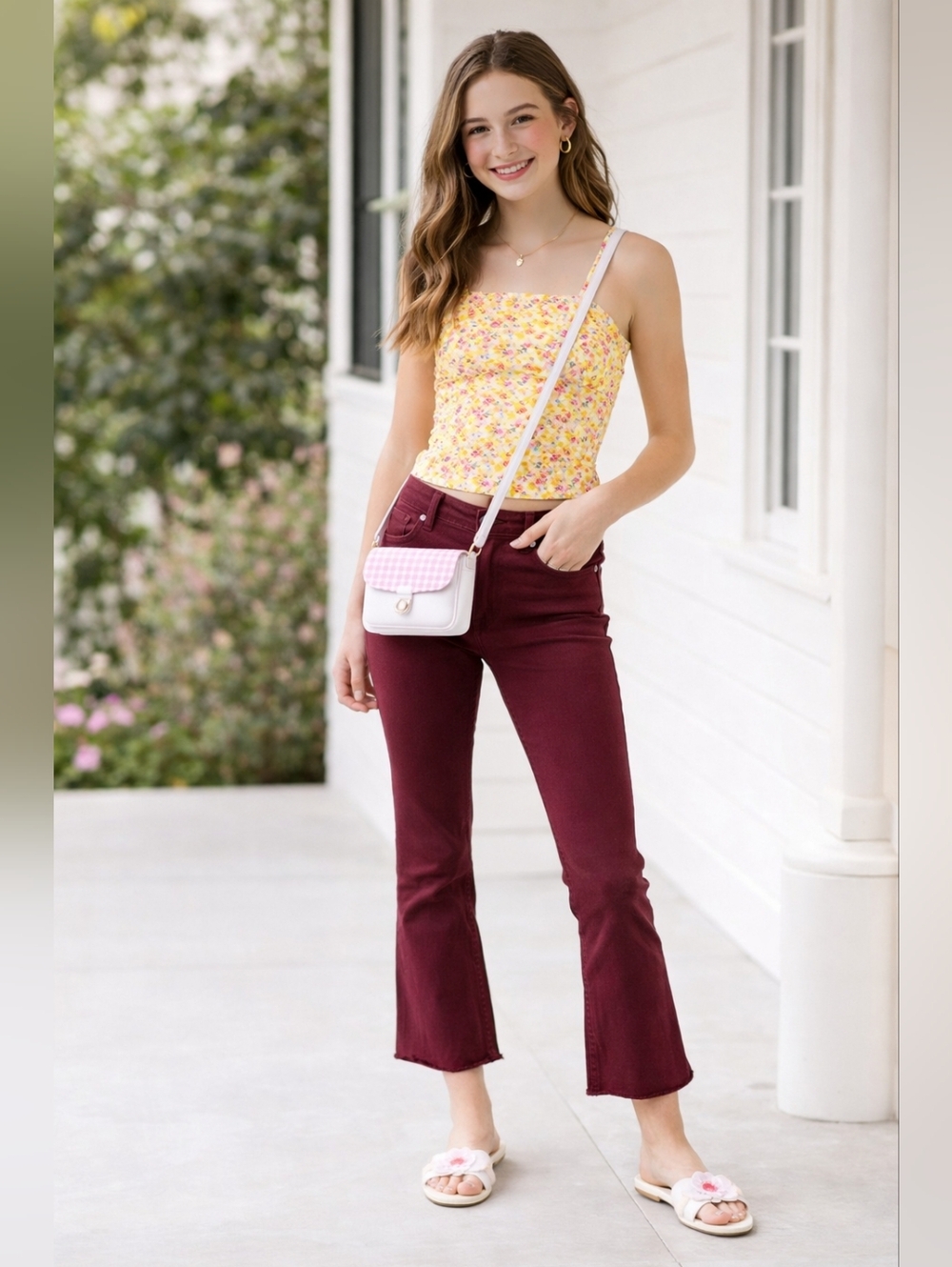 American Eagal NE(X)T LEVEL STRETCH Hi-Rise Crop Flare Burgandy Jean Pants NWOT
